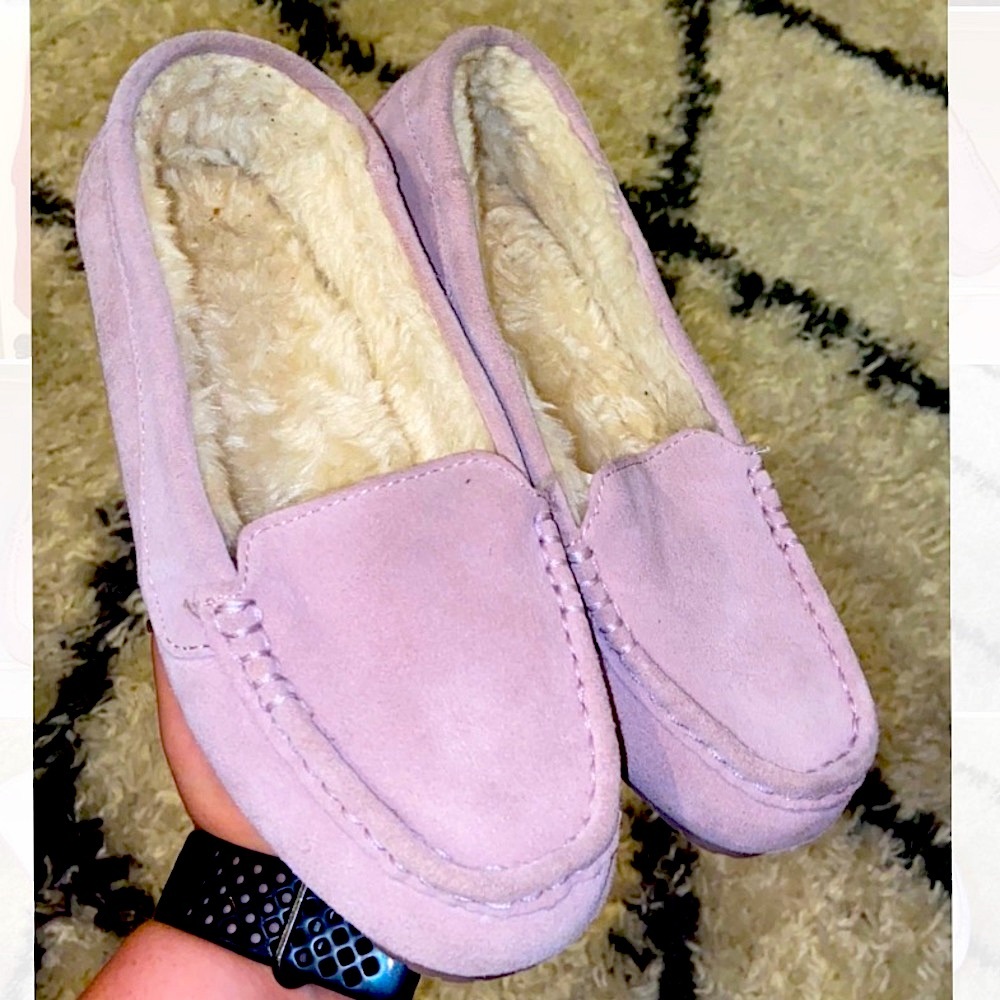 Pink Suede Moccasin Slippers